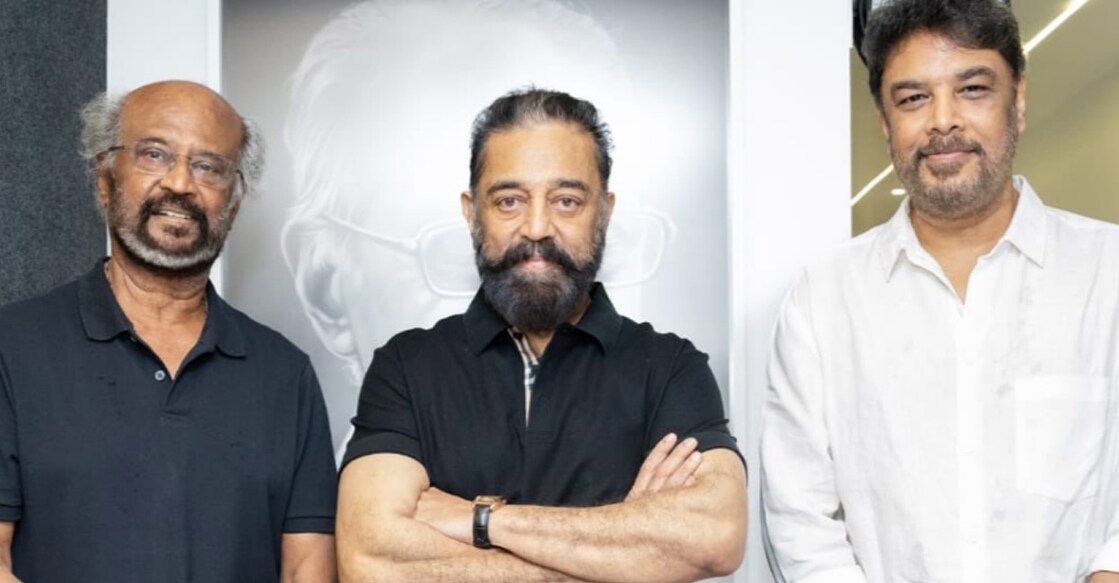 Sundar C with Rajinikanth and Kamal Haasan. Photo: X