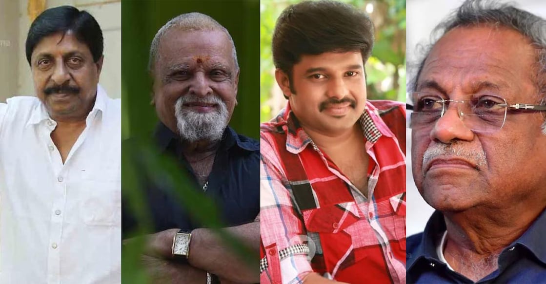 From left: Sreenivasan, P Jayachandran, Kalabhavan Navas, and Shaji N Karun. Photo: Manorama/Facebook