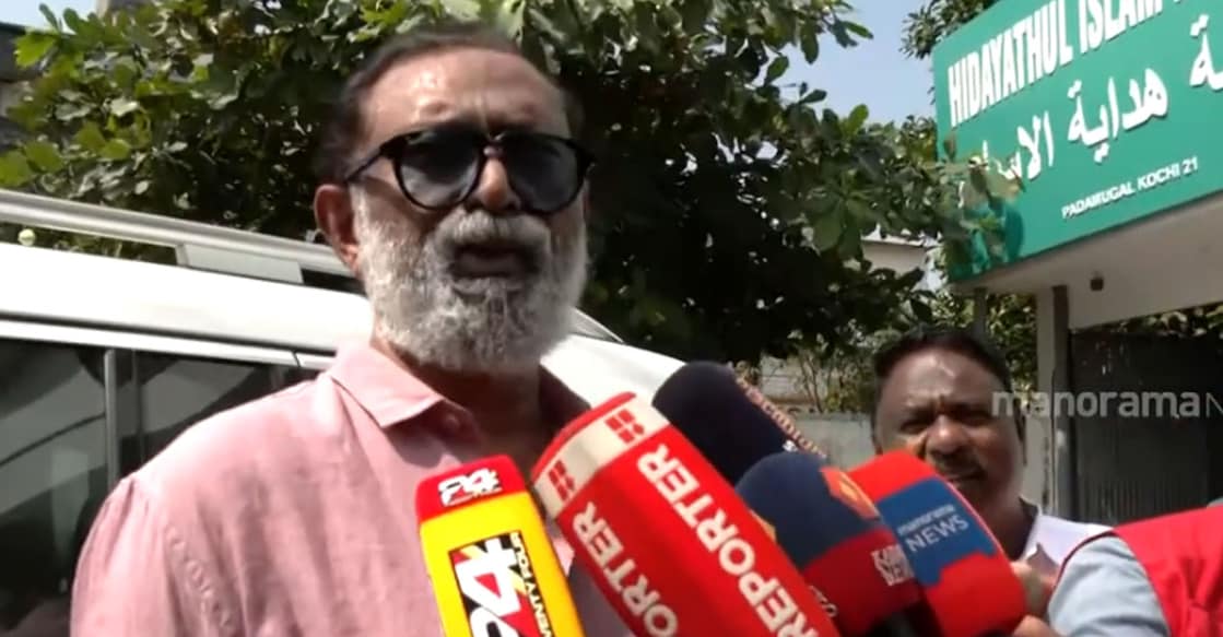 Lal reacts to the media. Photo: Manorama News