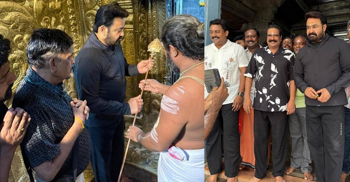 Mohanlal offering the golden 'vel'. Photo: Instagram