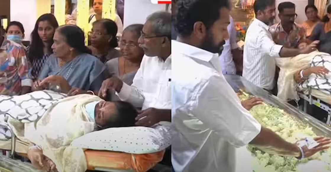 Brightness mother Shine the funeral of Tom Chacko's father. Photo: Manorama News