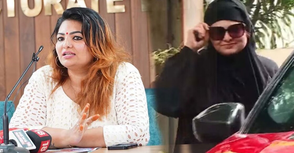 Sandra Thomas arrived in a purdah to the Kerala Film Producers' Association in Kochi. Photo: Special arrangement