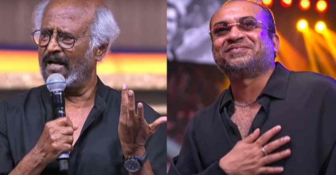 Soubin and Rajinikanth during the film's promotion in Chennai. Photo: Sun TV/ www.youtube.com