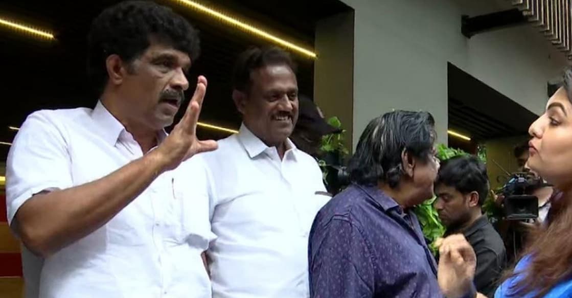 Saji Nanthyatt speaking with Sandra Thomas after submitting their nominations. Photo: Manorama News