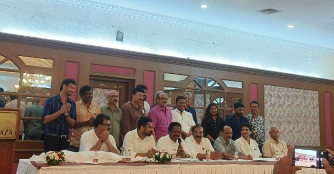 The new members of the Kerala Producers' Assocation, who were elected to power on Thursday. Photo: Special arrangement