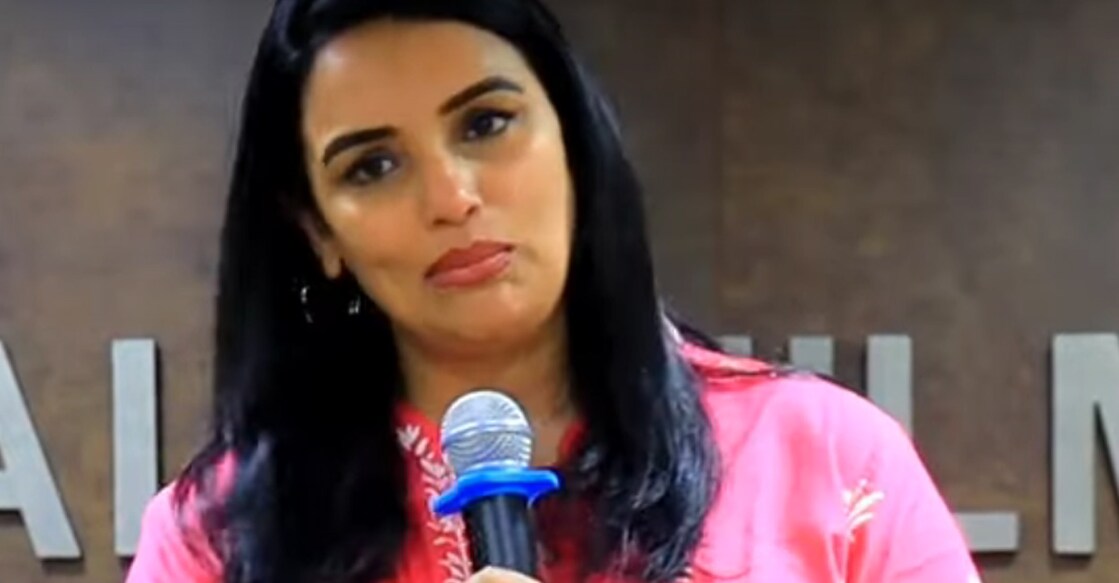 Shwetha Menon at the producers' association meeting. Photo: Online Malayali Events