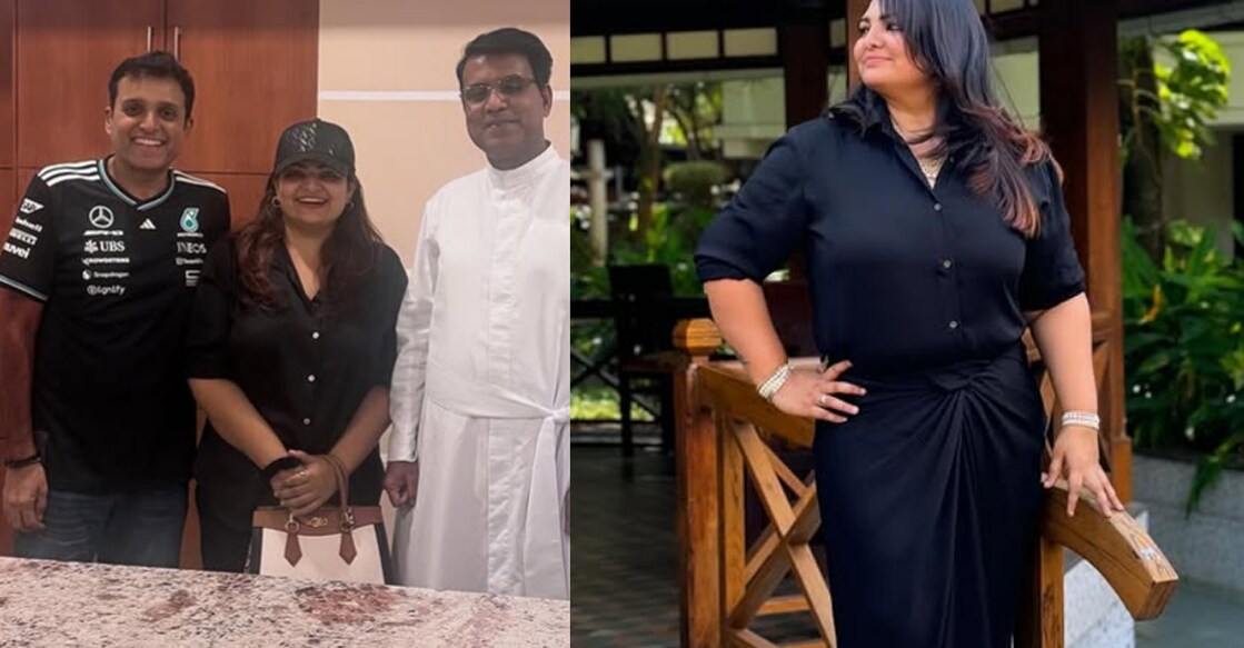 Sandra Thomas with her husband at the Christ Law Academy in Bengaluru. Photo: Instagram/ sandrathomasofficial