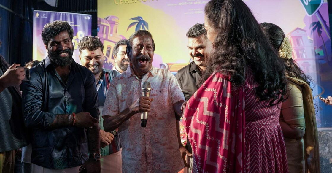 Urvashi and Sreenivasan at the pooja ceremony of 'Paablo Paarty'. Photo: Special arrangement