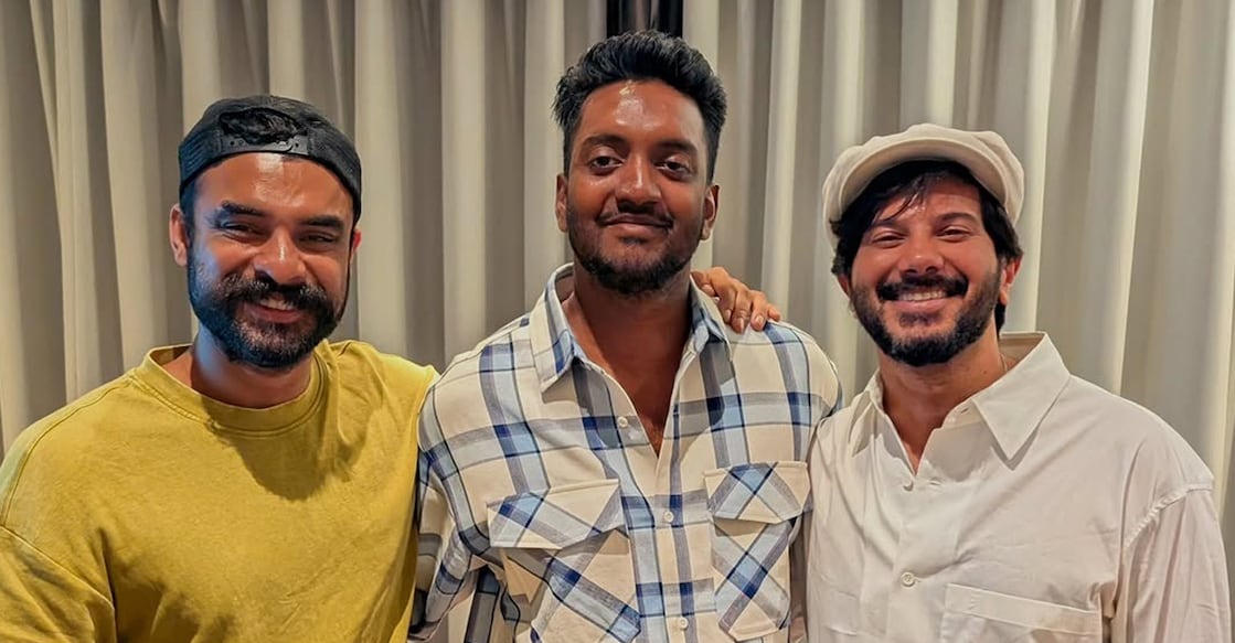 Chandu Salimkumar with Tovino Thomas and Dulquer Salmaan. Photo: Instagram