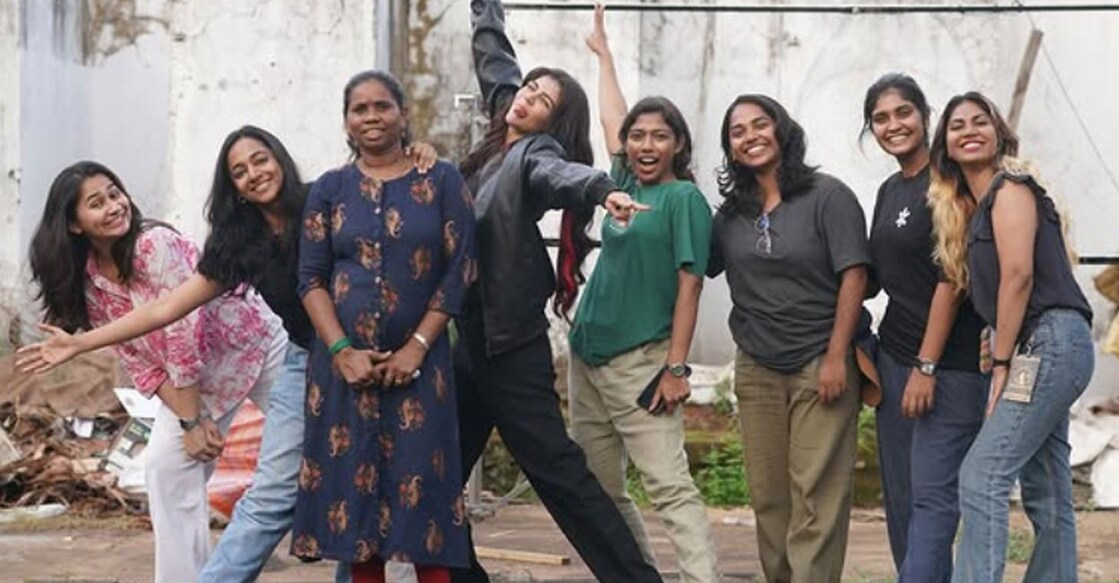 Santhy Balachandran with the team of women behind 'Lokah' success. Photo: Instagram/ santhybee