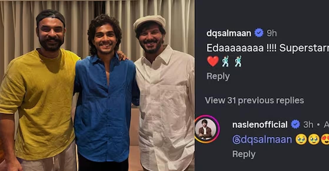 Naslen with Dulquer Salmaan and Tovino Thomas. Photo: Instagram