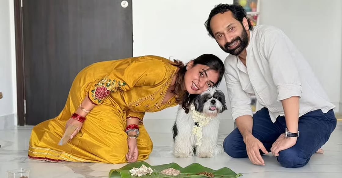 Nazriya and Fahadh with Oreo. Photo: Instagram