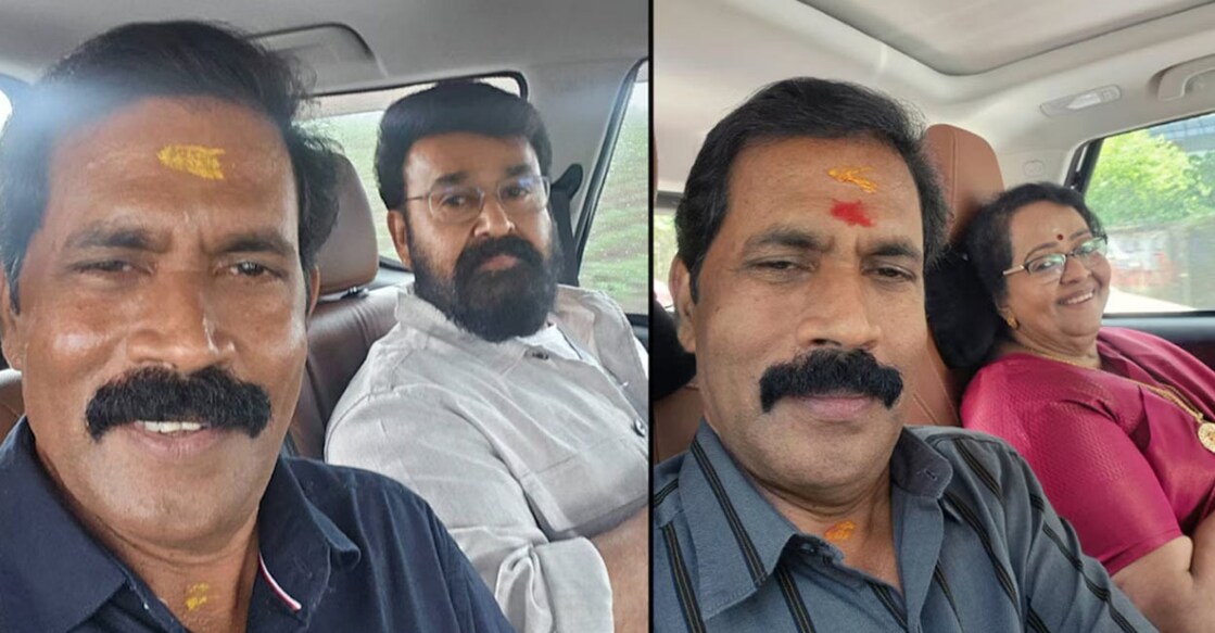 Siddu Panakkal with Mohanlal and Malika Sukumaran. Photo: Facebook/ siddhupanakkal