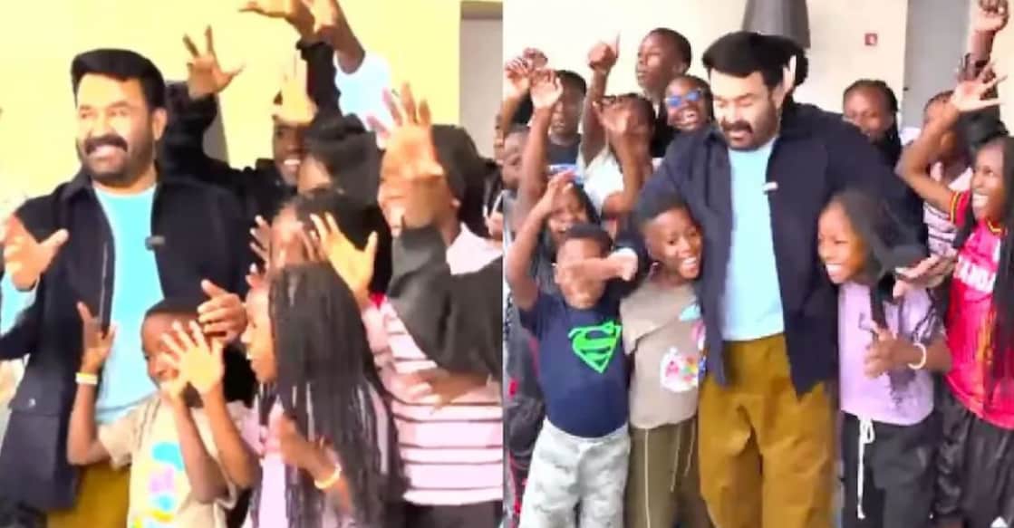 Mohanlal with the troupe from Uganda. Screenshot: Instagram/ Mohanlal