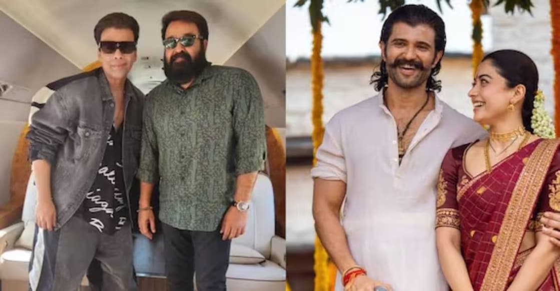 Karan Johar, Mohanlal, Vijay Deverakonda and Rashmika Mandanna. Photo: Instagram