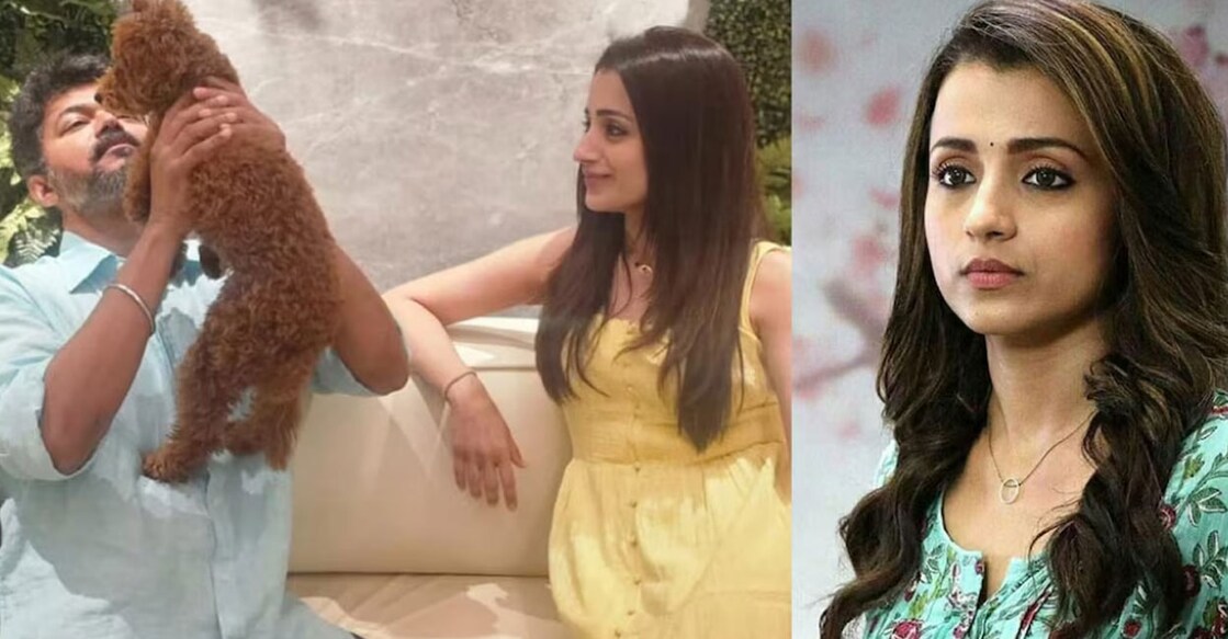 Trisha shared a photo of Vijay holding her pet dog Izzy in 2025. Photo: Instagram