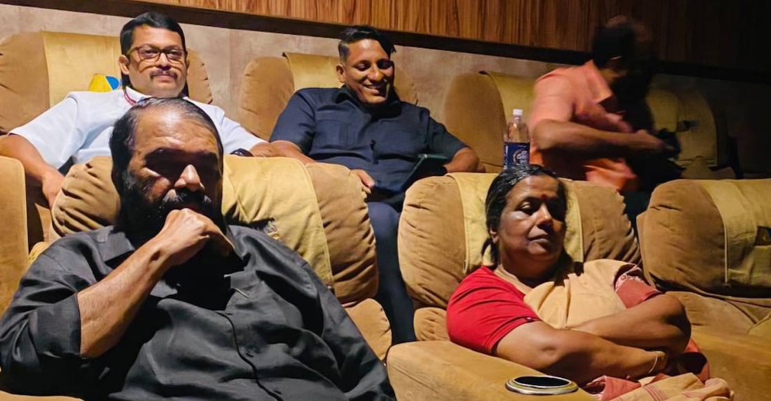 V Sivankutty watching the film. Photo: Facebook