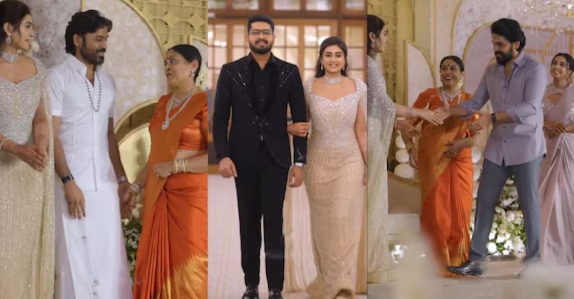 Several top actors were spotted at the event, with Suriya, Dhanush, Vijay Sethupathi and Karthi among those who arrived to extend their wishes to the newlyweds. Photo: Screengrab/YouTube