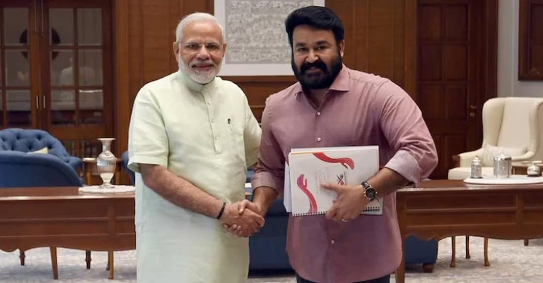 Mohanlal with Prime Minister Narendra Modi. Photo: GDP@MyGov podcast