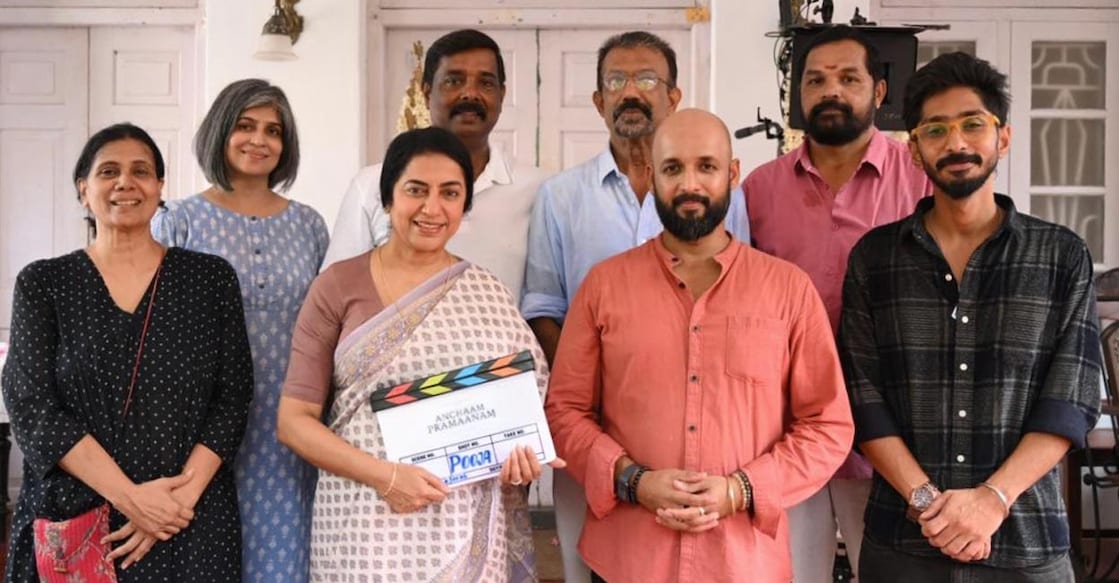 Suhasini with the team of 'Anjam Pramanam'. Photo: Facebook