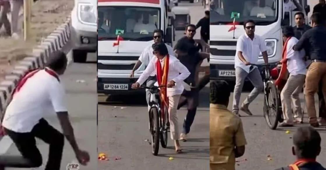 Politician-actor Vijay during the cycle rally. Video grab: X