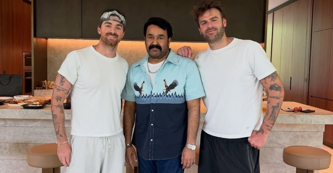 Mohanlal with The Chainsmokers. Photo: Instagram