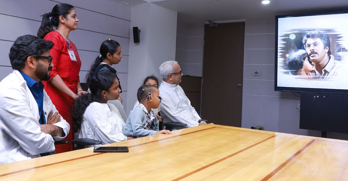 Angelo with his mother and elder sister at Rajagiri Hospital, Aluva. Photo: Special arrangement