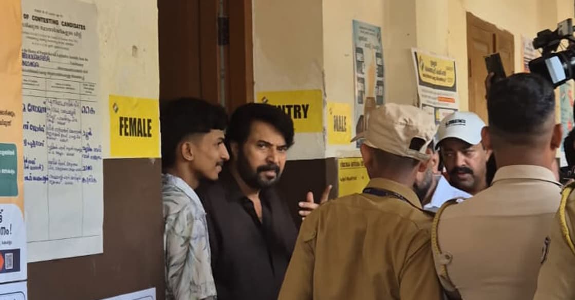 Mammootty leaving after casting his vote. Photo: Onmanorama