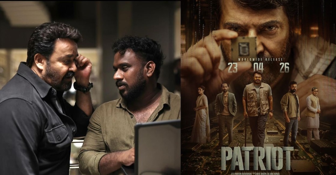 Mohanlal with Rahul Radhakrishnan; 'Patriot' poster. Photo: IMDb