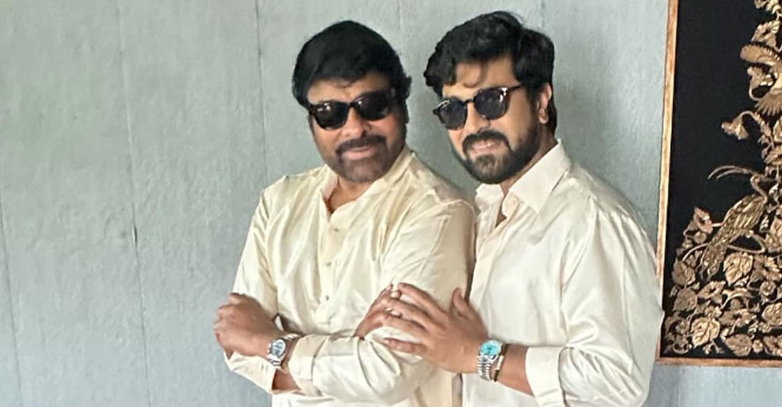 Ram Charan with Chiranjeevi. Photo: Instagram/ @alwaysramcharan