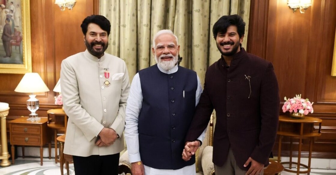 PM Modi with Mammootty and Dulquer Salmaan. Photo: Instagram/@narendramodi