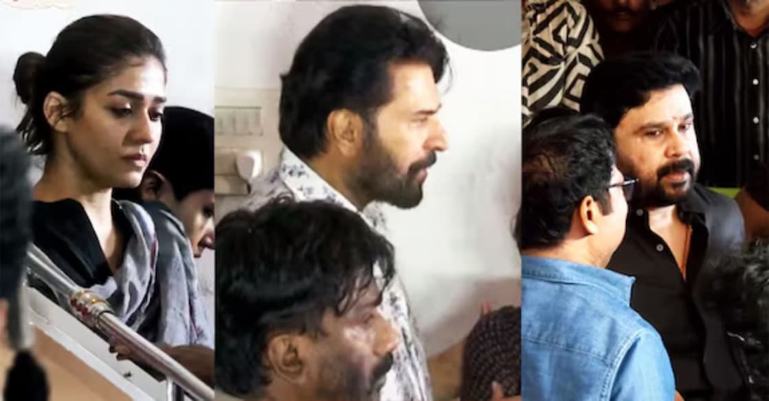Nayanthara, Mammootty and Dileep pay their final respects to Bhagyaraj. Photo: Special Arrangement