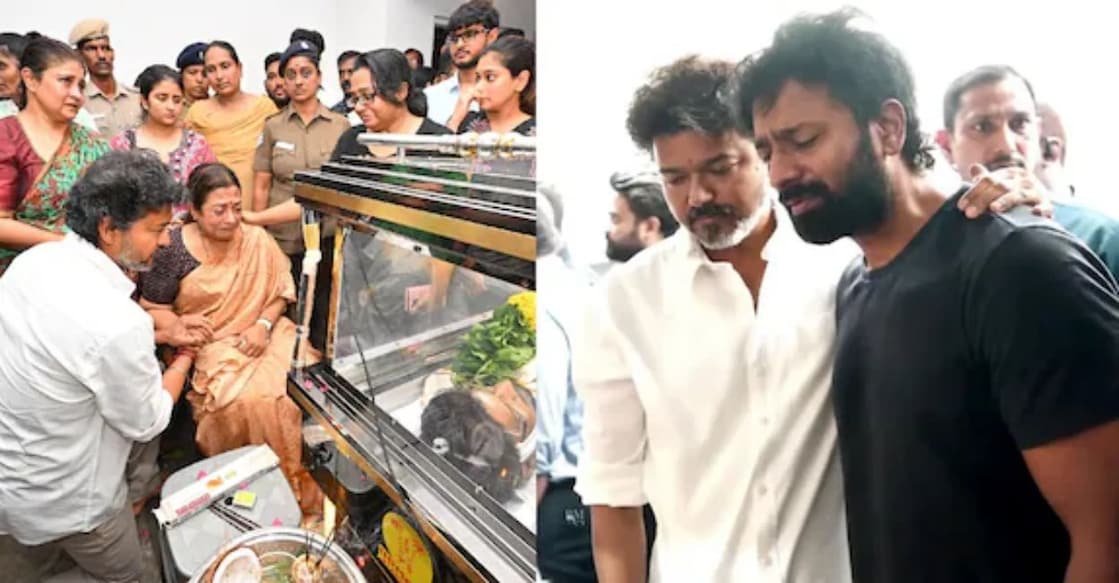 Vijay at Bhagyaraj's funeral. Photo: X/@imKBRshanthnu