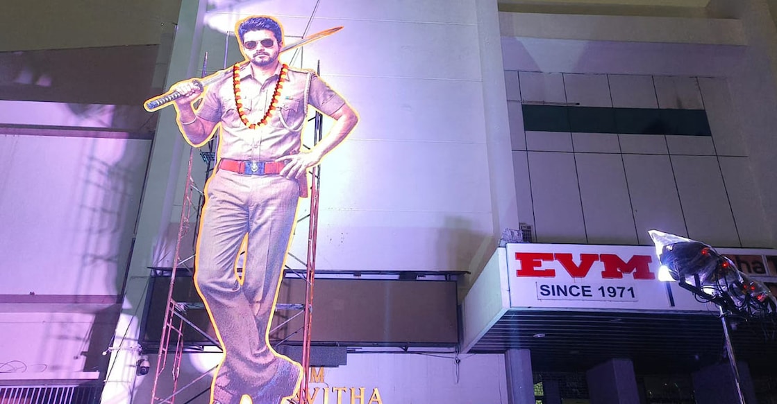 A Vijay cut-out set up at Kavitha theatre. Photo: Onmanorama