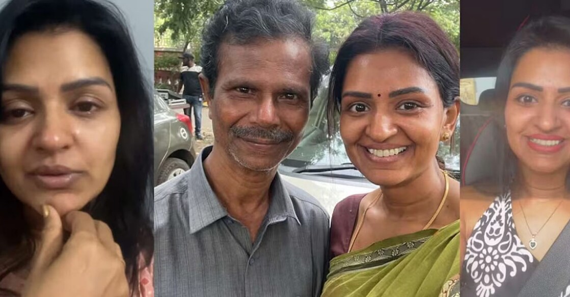 Ananti Ajay with Indrans at the sets of 'Karuppu'. Photos: Instagram