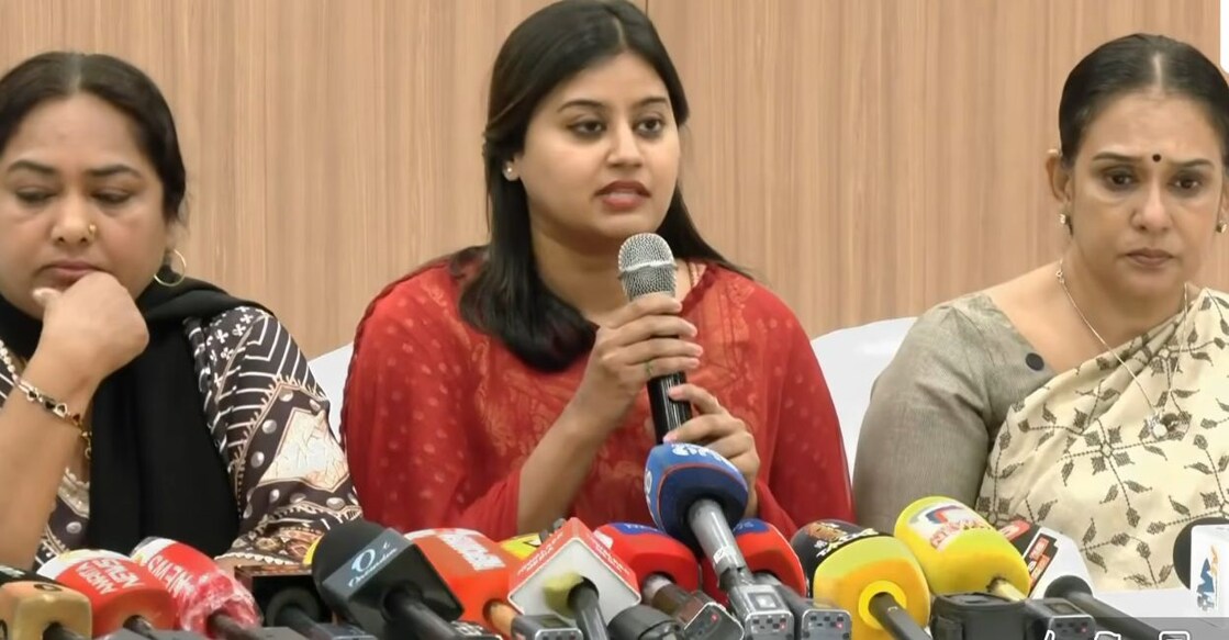Usha Haseena, Ansiba Hassan, and Maala Parvathy. Photo: Screengrab/Manorama News