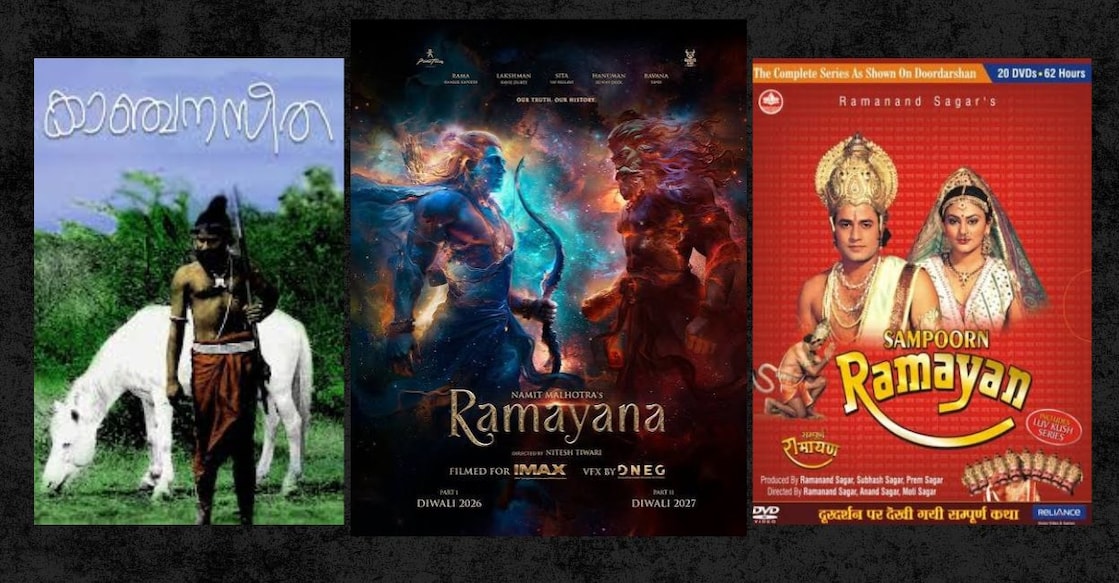 Posters of 'Kanchana Sita', 'Namit Malhotra's Ramayana', and 'Ramayan'. Photo: IMDb