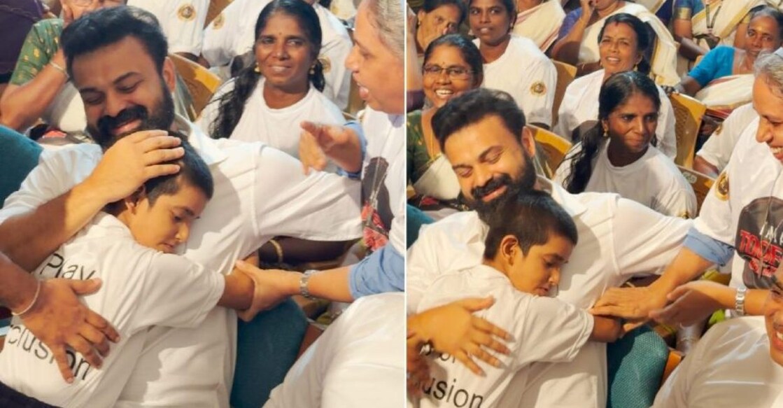 Kunchacko Boban with the young fan. Photo: Screengrab/Manorama News