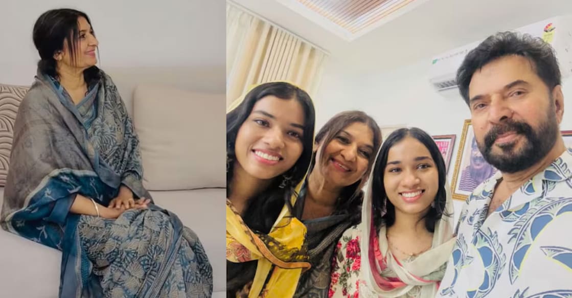 Mammootty and wife Sulfath with Cochin Haneefa's daughters. Photo: YouTube/ Manoramaonline