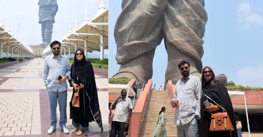 Mammootty with Sulfath in front of the Statue of Unity. Photo: Special arrangement/ N Jayachandran