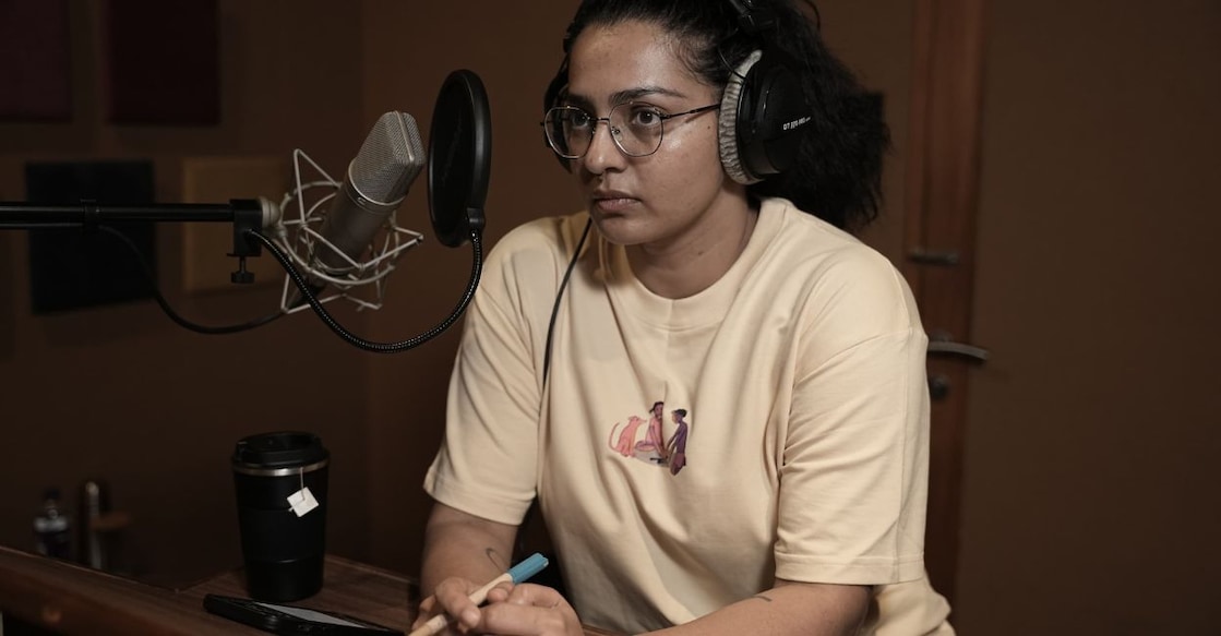 Parvathy Thiruvothu at the dubbing studio. Photo: Special arrangement