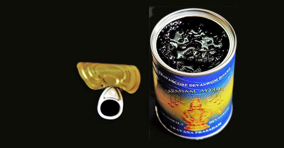 A can of aravana prasadam from Sabarimala temple. Photo: Shutterstock/ AjayTvm