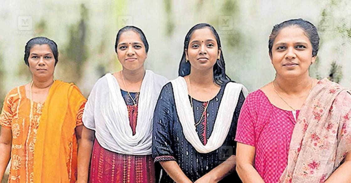 Lathika, Raji, Rekha and Subha — homemakers from Ezhukone whose jackfruit chips venture has earned state recognition. Photo: Manorama