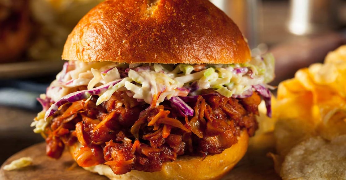 Homemade vegan pulled jackfruit BBQ sandwich. photo: Shutterstock/bhofack2