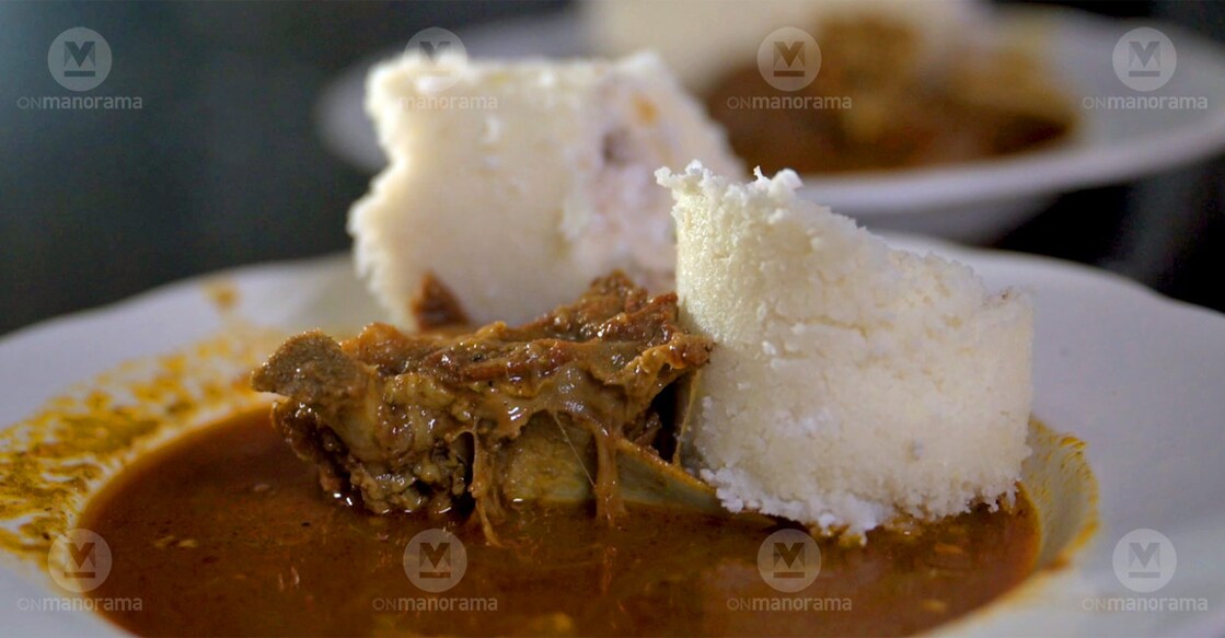 Puttu and mutton at Onakkan Bharathi, Kannur. photo: Onmanorama