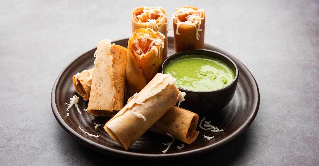 Mumbai-style jini dosa rolls. photo; Shutterstock/StockImageFactory.com
