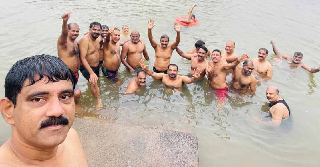 Swimmers Club members during a morning swim in the Kadalundi River. Photo: Special Arrangement