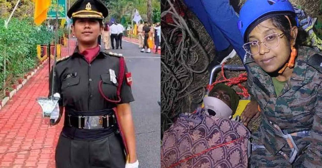 Major Dr Kavitha Vasupalli (left); Major Kavitha with Shivagurunathan. (right). Photo: Special Arrangement