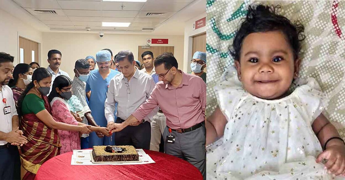 Dhriya with her parents and daughters at KIMSHEALTH (left); Alin Sherin (right). Photo: Special Arrangement