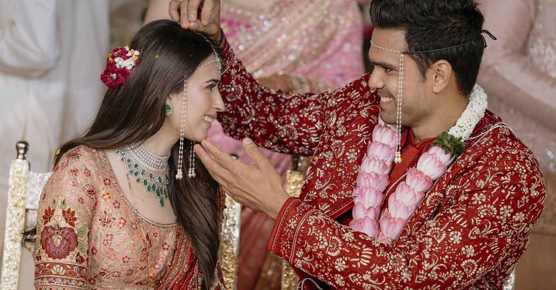 Saaniya Chandhok and Arjun Tendulkar during their marriage ceremony. Photo: PTI